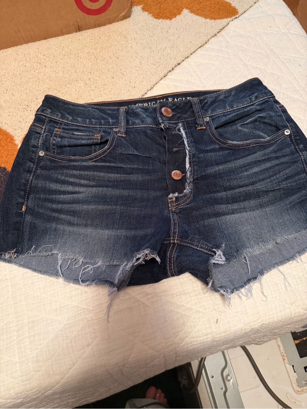 American Eagle Outfitters Dark Indigo Frayed Denim Cutoff Shorts